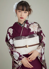 【振袖ネットレンタル：抜け感のあるボルドーをまとう】くすみローズが大人な装い/FL-E317