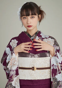 【振袖ネットレンタル：抜け感のあるボルドーをまとう】くすみローズが大人な装い/FL-E317