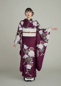 【振袖ネットレンタル：抜け感のあるボルドーをまとう】くすみローズが大人な装い/FL-E317