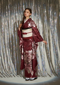 【振袖ネットレンタル：スマートな深紅ローズ】洗練された大人の赤を着こなす/FL-E402