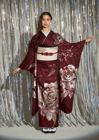 【振袖ネットレンタル：スマートな深紅ローズ】洗練された大人の赤を着こなす/FL-E402