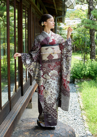 【振袖ネットレンタル：格式高く】牡丹や松柄のえんじ色/FL-E403