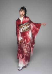 【振袖ネットレンタル】白地に赤で大胆に品よく/KH-599