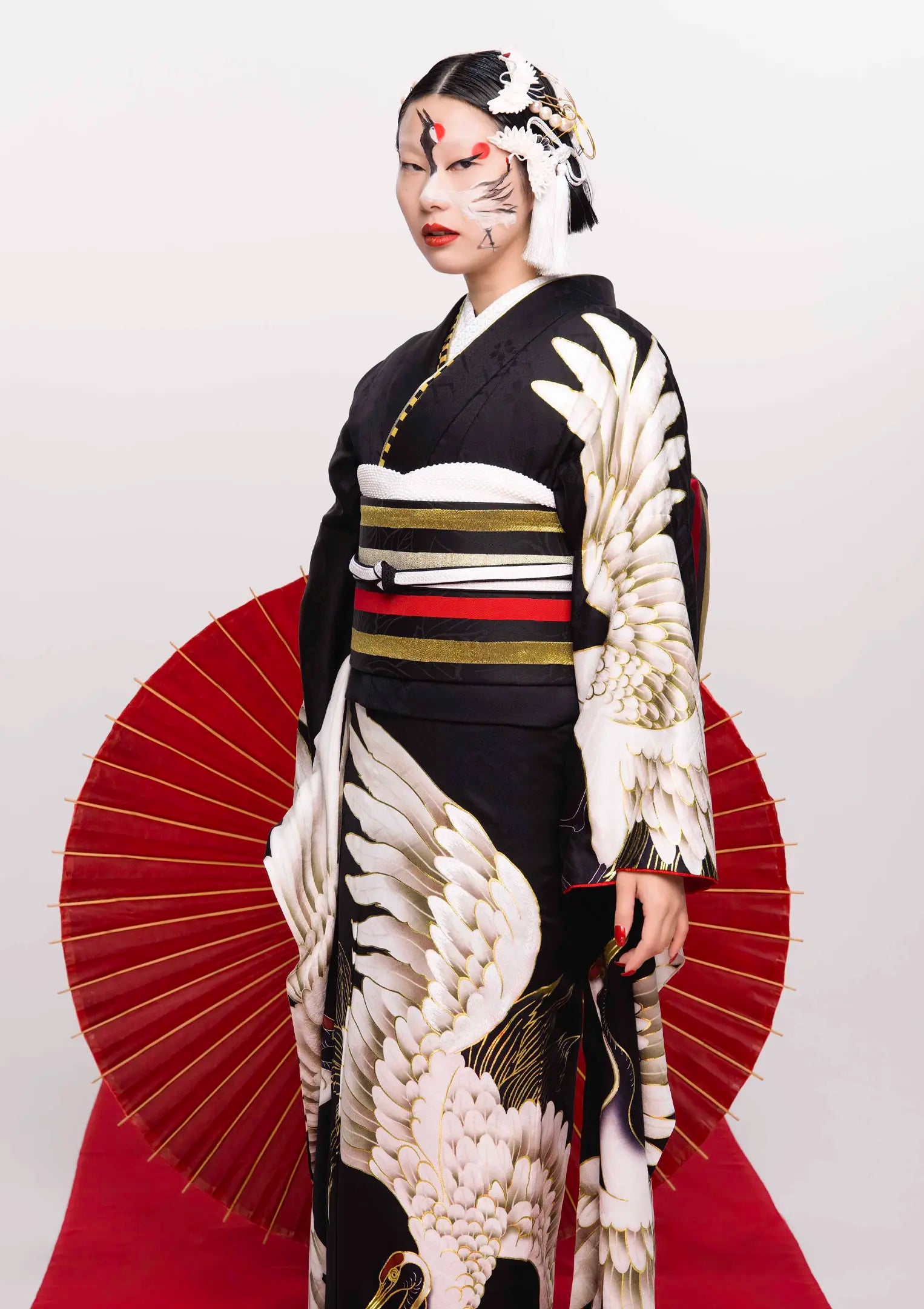 【振袖ネットレンタル】鶴が舞う黒/KH-604