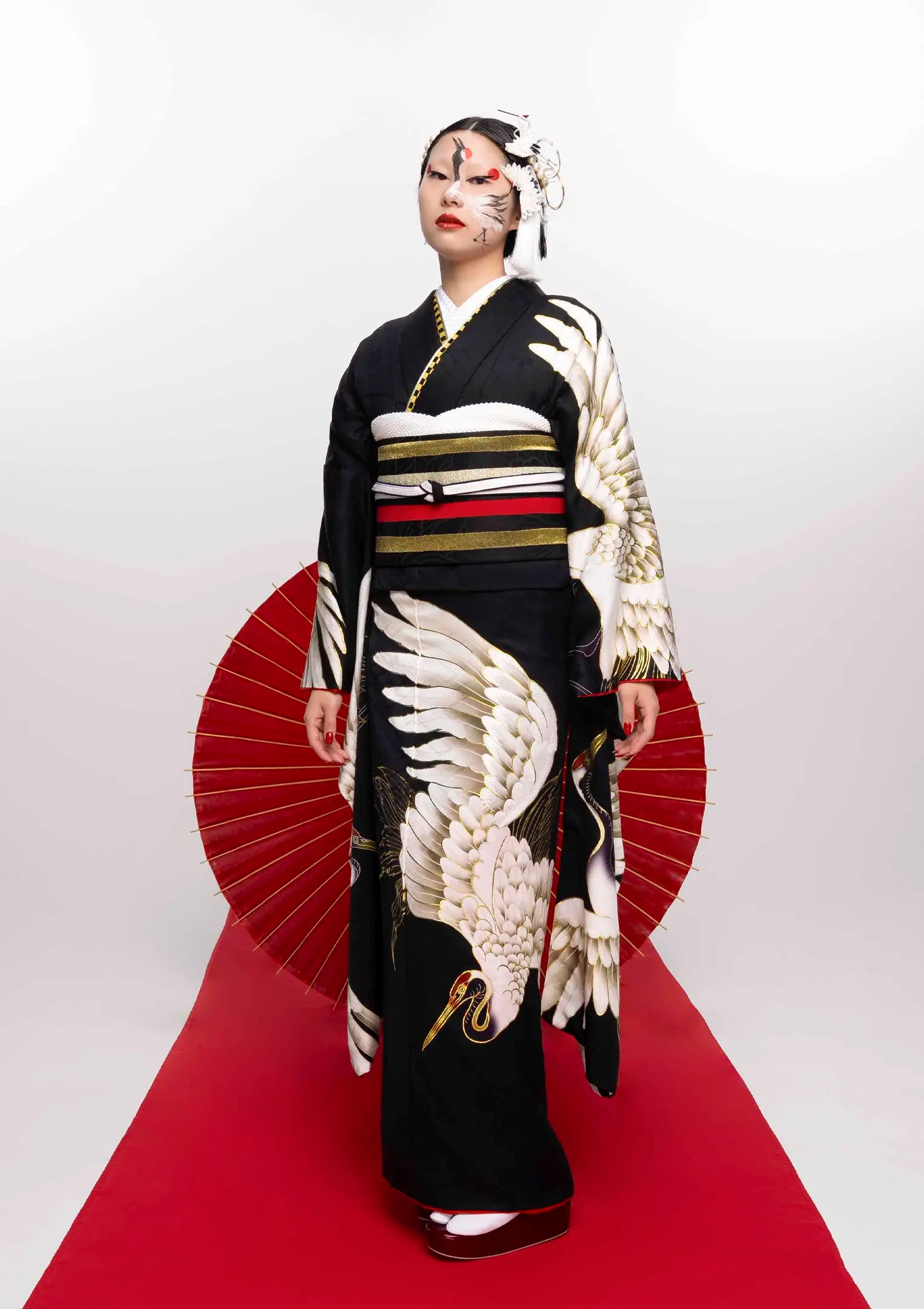 【振袖ネットレンタル】鶴が舞う黒/KH-604