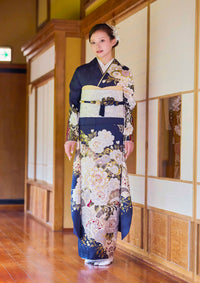 【振袖ネットレンタル】吉祥文様に金彩が映える紺の振袖/KH-617