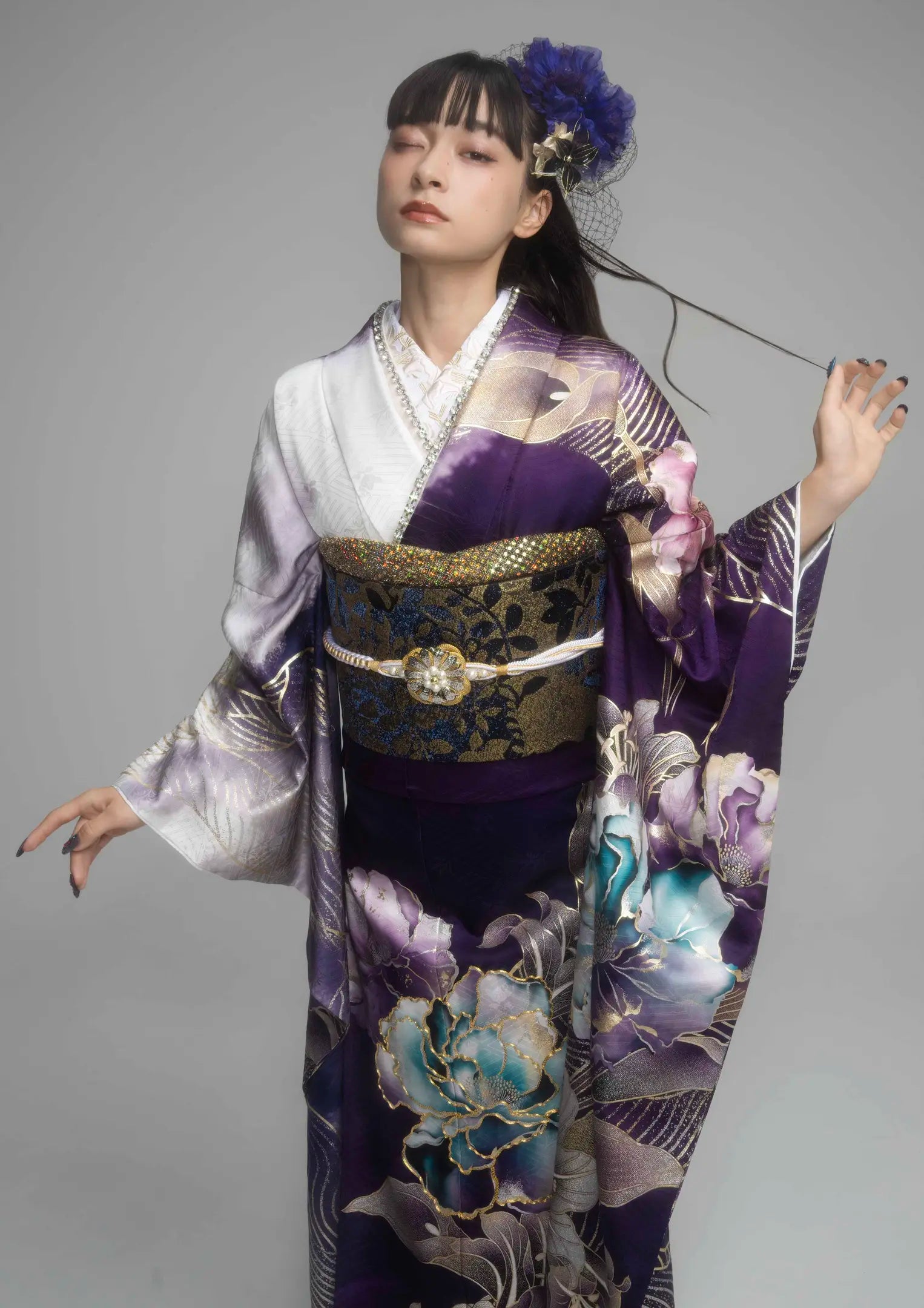 【振袖ネットレンタル】牡丹と百合が魅惑的な紫/KH-619