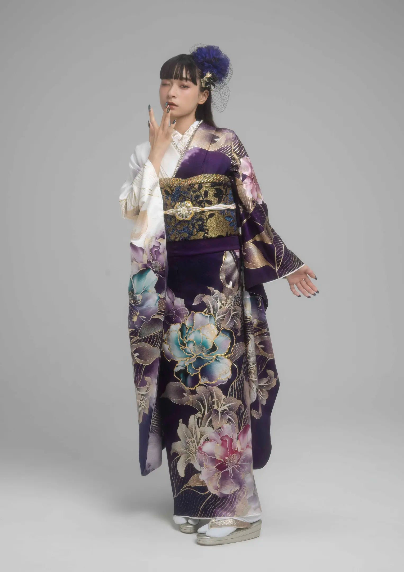 【振袖ネットレンタル】牡丹と百合が魅惑的な紫/KH-619