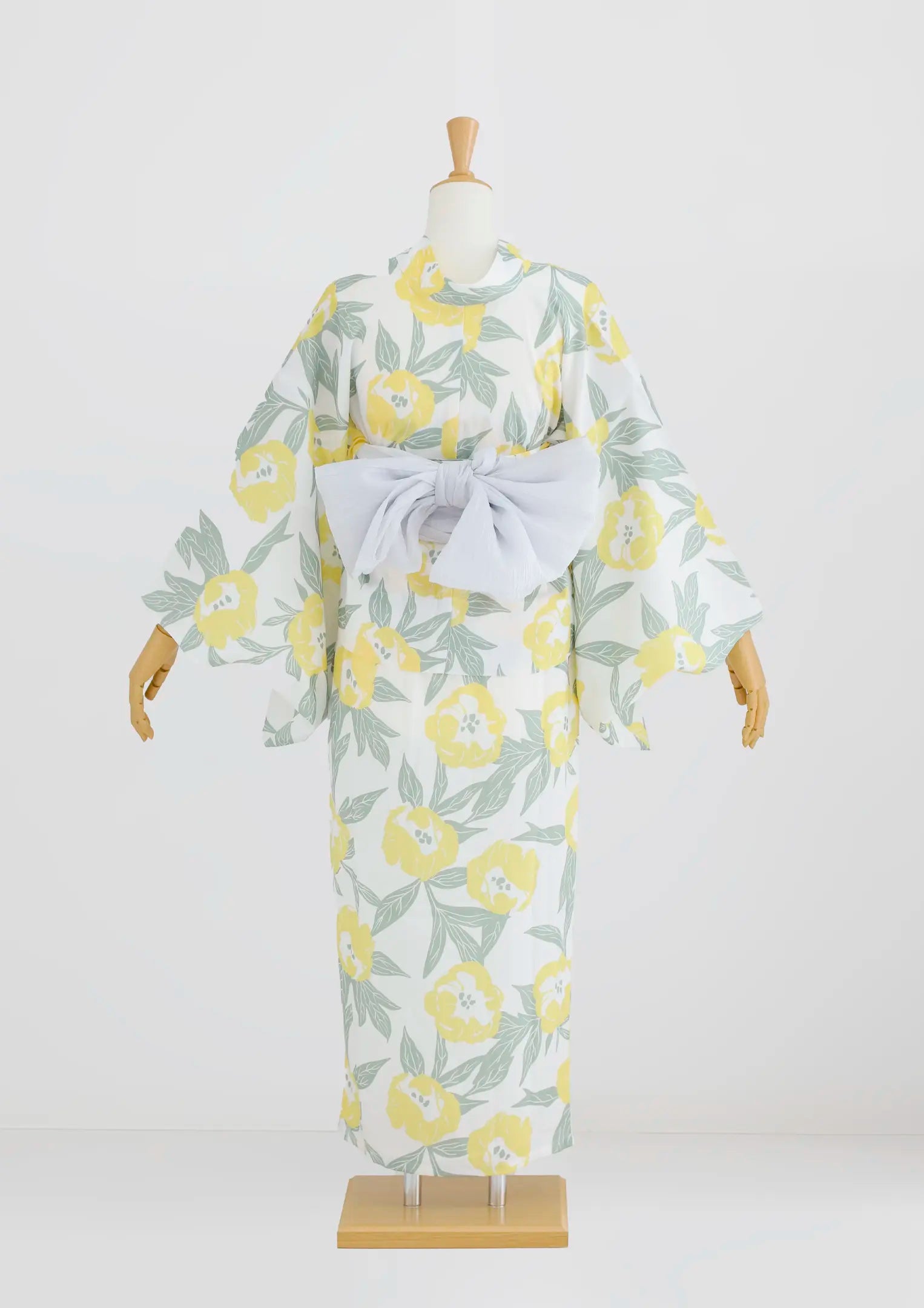 【浴衣販売】セパレート浴衣帯つきセット白地にパステルイエローがキュート/WY-10