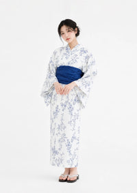 【浴衣販売】セパレート浴衣帯つきセット白地に青のデザインがトワル・ド・ジュイを連想させる/WY-13