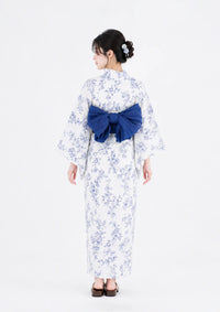 【浴衣販売】セパレート浴衣帯つきセット白地に青のデザインがトワル・ド・ジュイを連想させる/WY-13