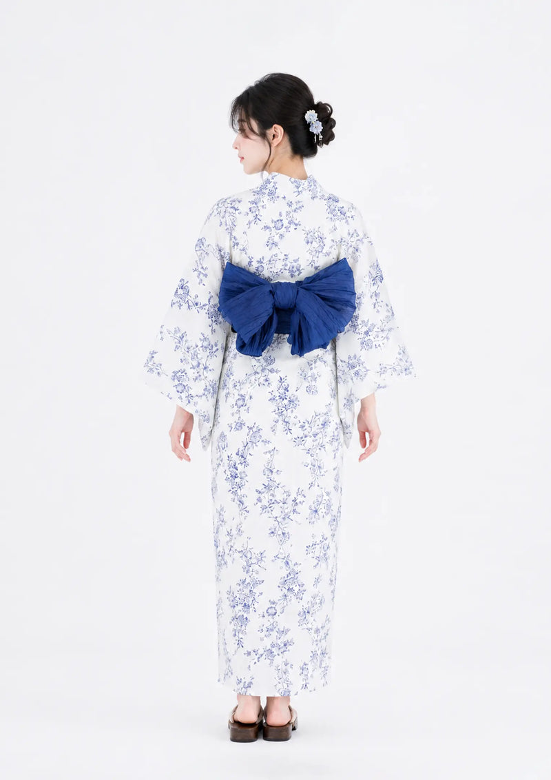 浴衣販売】セパレート2way浴衣帯つきセット白地に青のデザインがトワル
