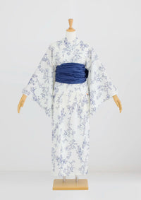 【浴衣販売】セパレート浴衣帯つきセット白地に青のデザインがトワル・ド・ジュイを連想させる/WY-13