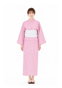【浴衣販売】セパレート浴衣帯つきセットピンク地に白いローズの描写がかわいい/WY-2