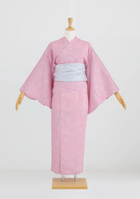 【浴衣販売】セパレート浴衣帯つきセットピンク地に白いローズの描写がかわいい/WY-2