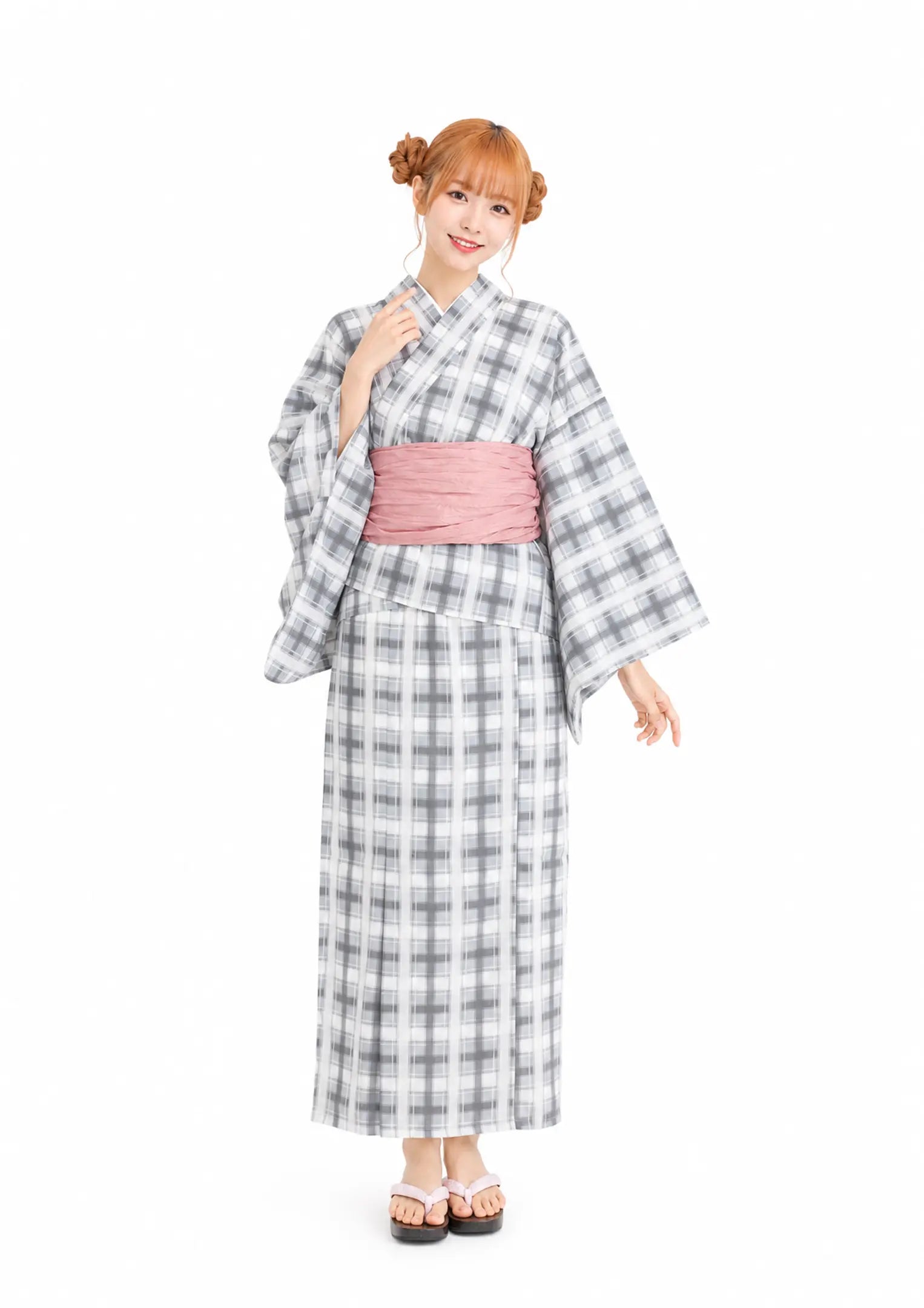 【浴衣販売】セパレート浴衣帯つきセット珍しいモダンなチェック柄/WY-4