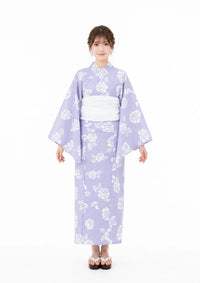 【浴衣販売】セパレート浴衣帯つきセット薄紫に白の組み合わせでガーリーに/WY-6