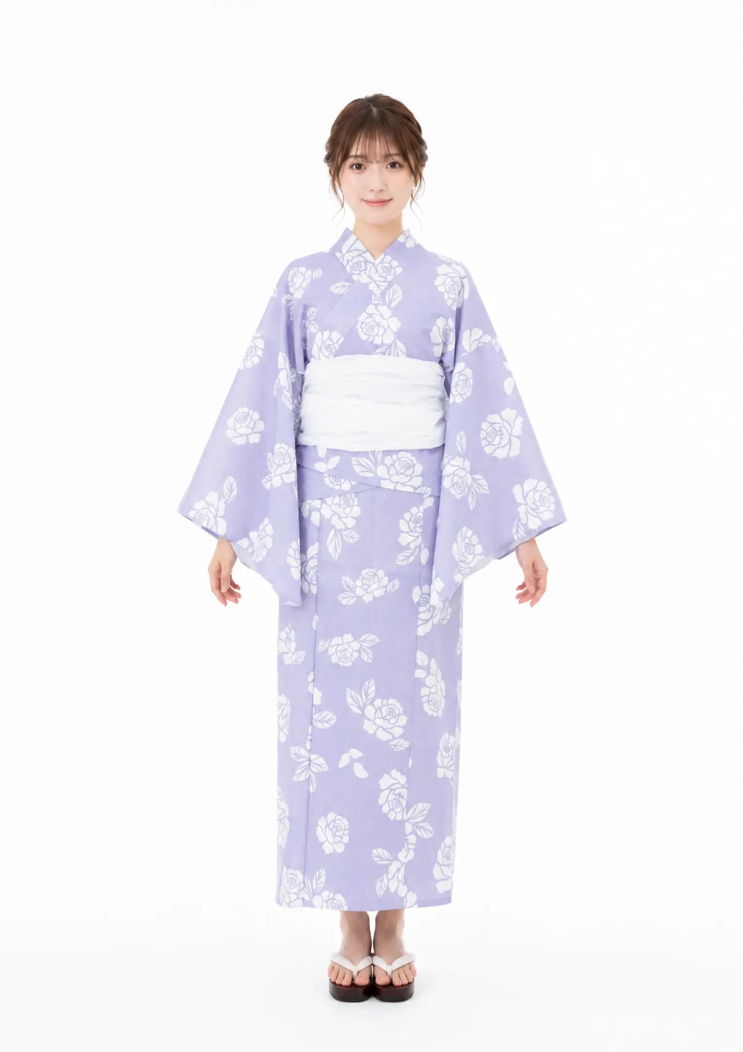 【浴衣販売】セパレート浴衣帯つきセット薄紫に白の組み合わせでガーリーに/WY-6