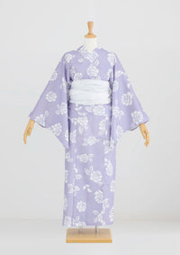 【浴衣販売】セパレート浴衣帯つきセット薄紫に白の組み合わせでガーリーに/WY-6