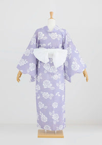 【浴衣販売】セパレート浴衣帯つきセット薄紫に白の組み合わせでガーリーに/WY-6
