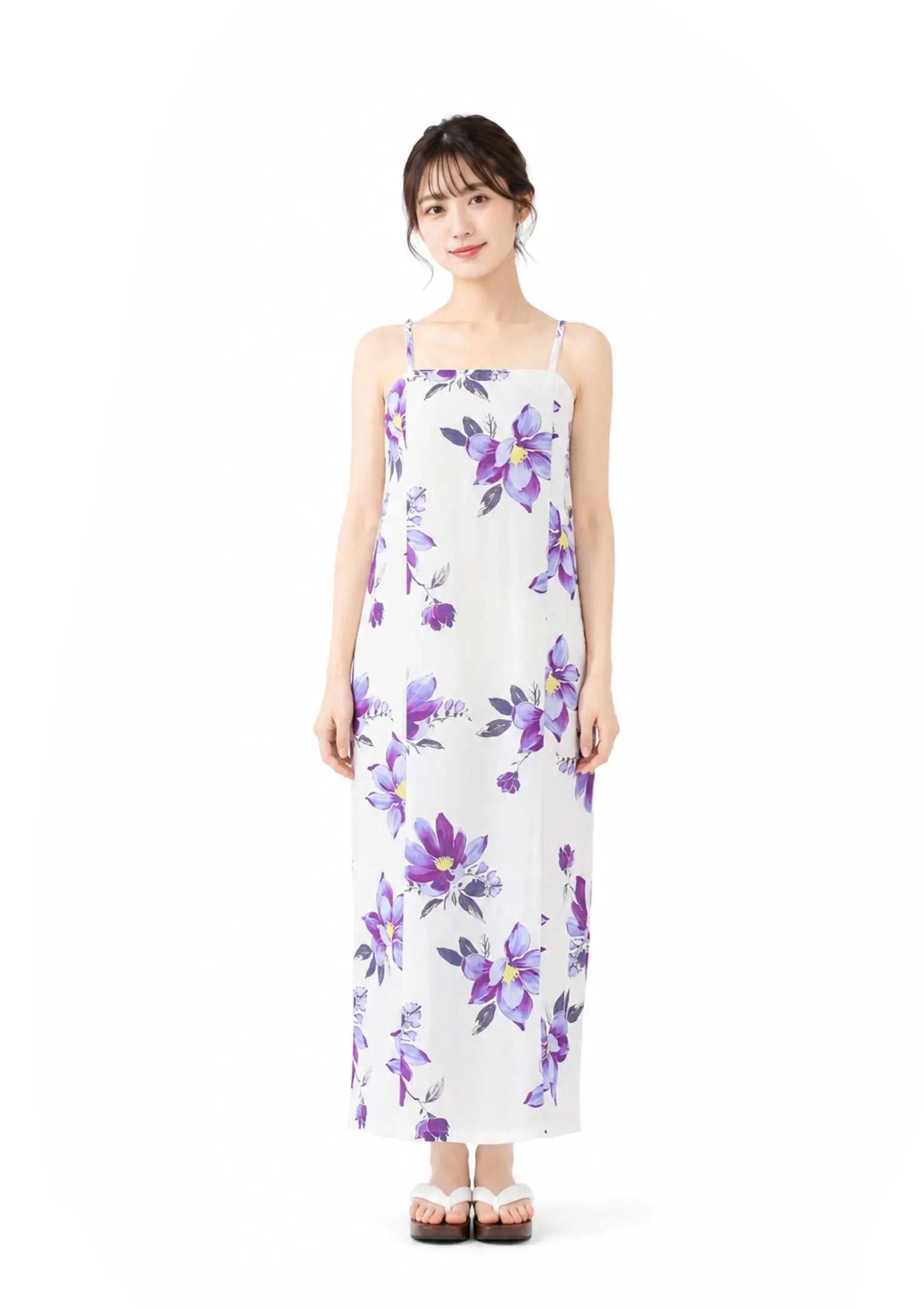 【浴衣販売】セパレート浴衣帯つきセット白地に紫の花で爽やかに大人っぽく/WY-8