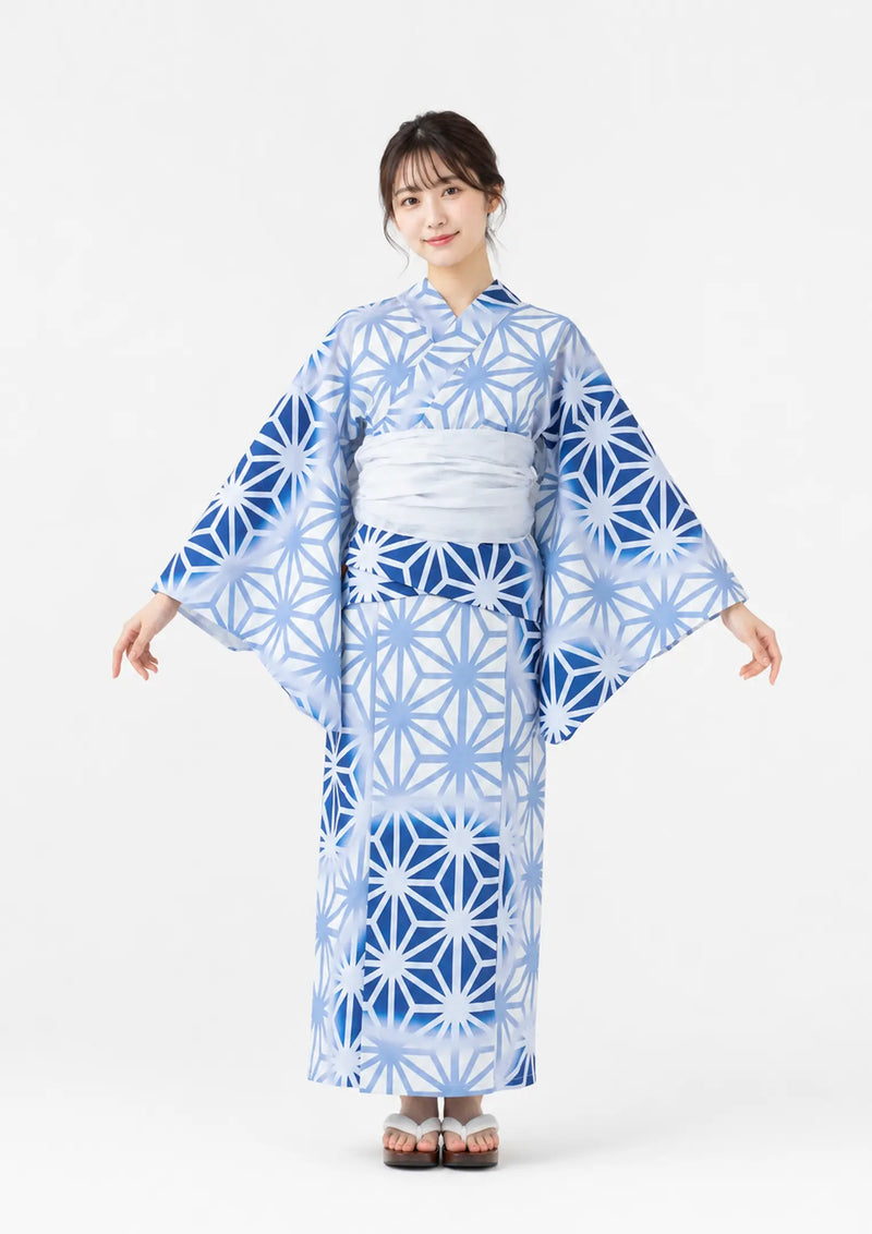 浴衣販売】セパレート2way浴衣帯つきセット夏らしい清涼感ある青色に白