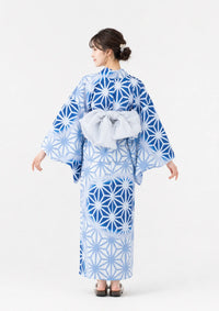 【浴衣販売】セパレート浴衣帯つきセット夏らしい清涼感ある青色に白の麻の葉模様/WY-9