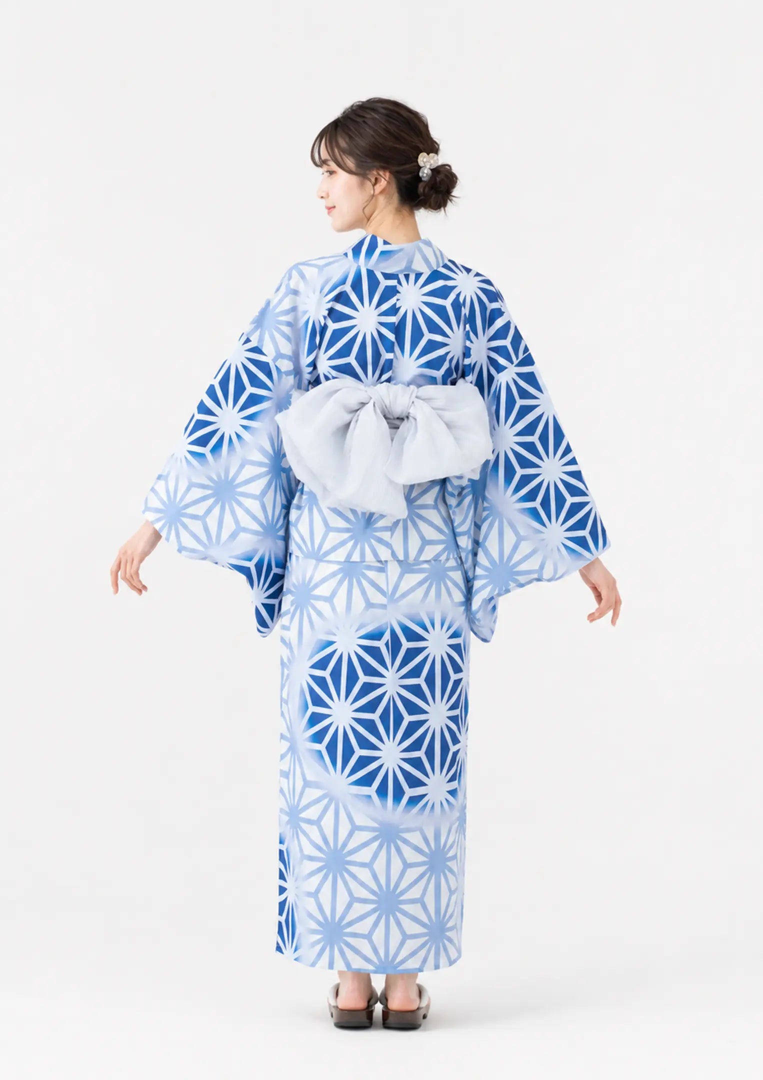 【浴衣販売】セパレート浴衣帯つきセット夏らしい清涼感ある青色に白の麻の葉模様/WY-9
