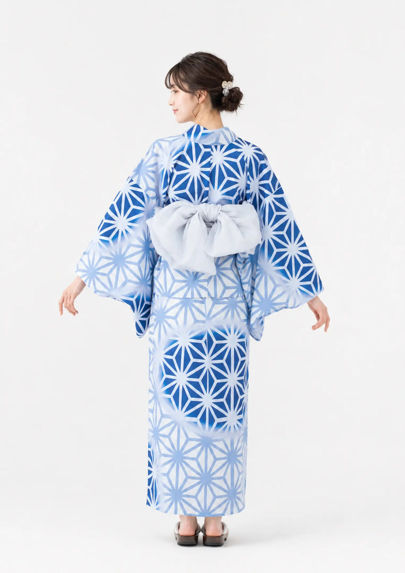 浴衣販売】セパレート2way浴衣帯つきセット夏らしい清涼感ある青色に白