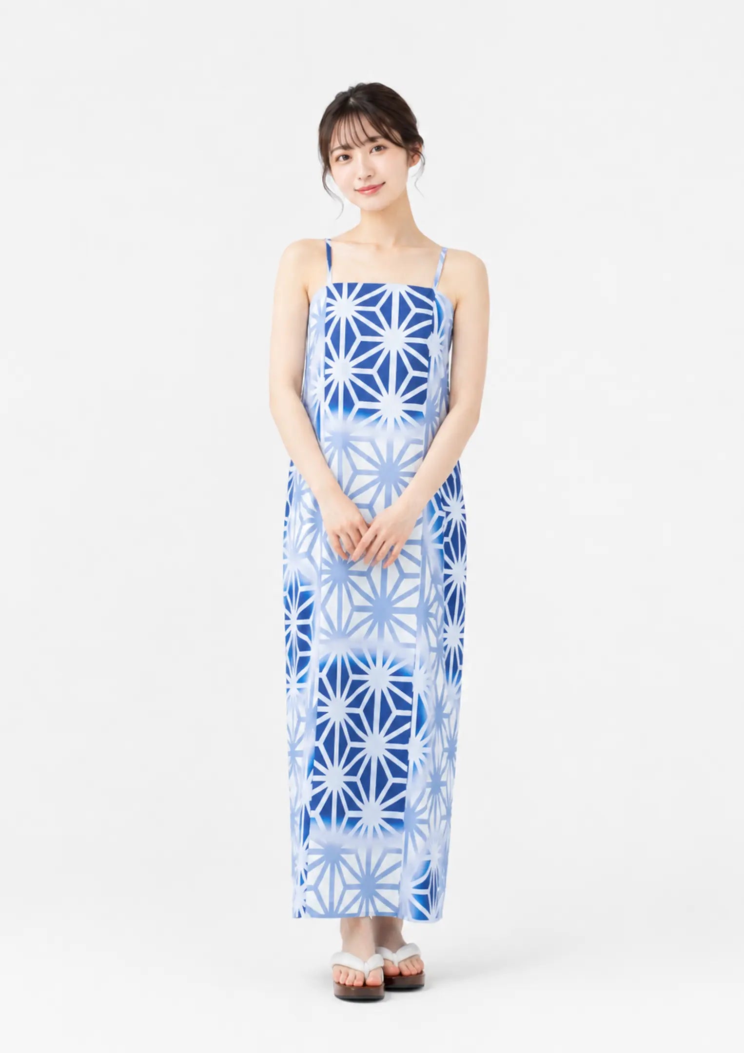 【浴衣販売】セパレート浴衣帯つきセット夏らしい清涼感ある青色に白の麻の葉模様/WY-9