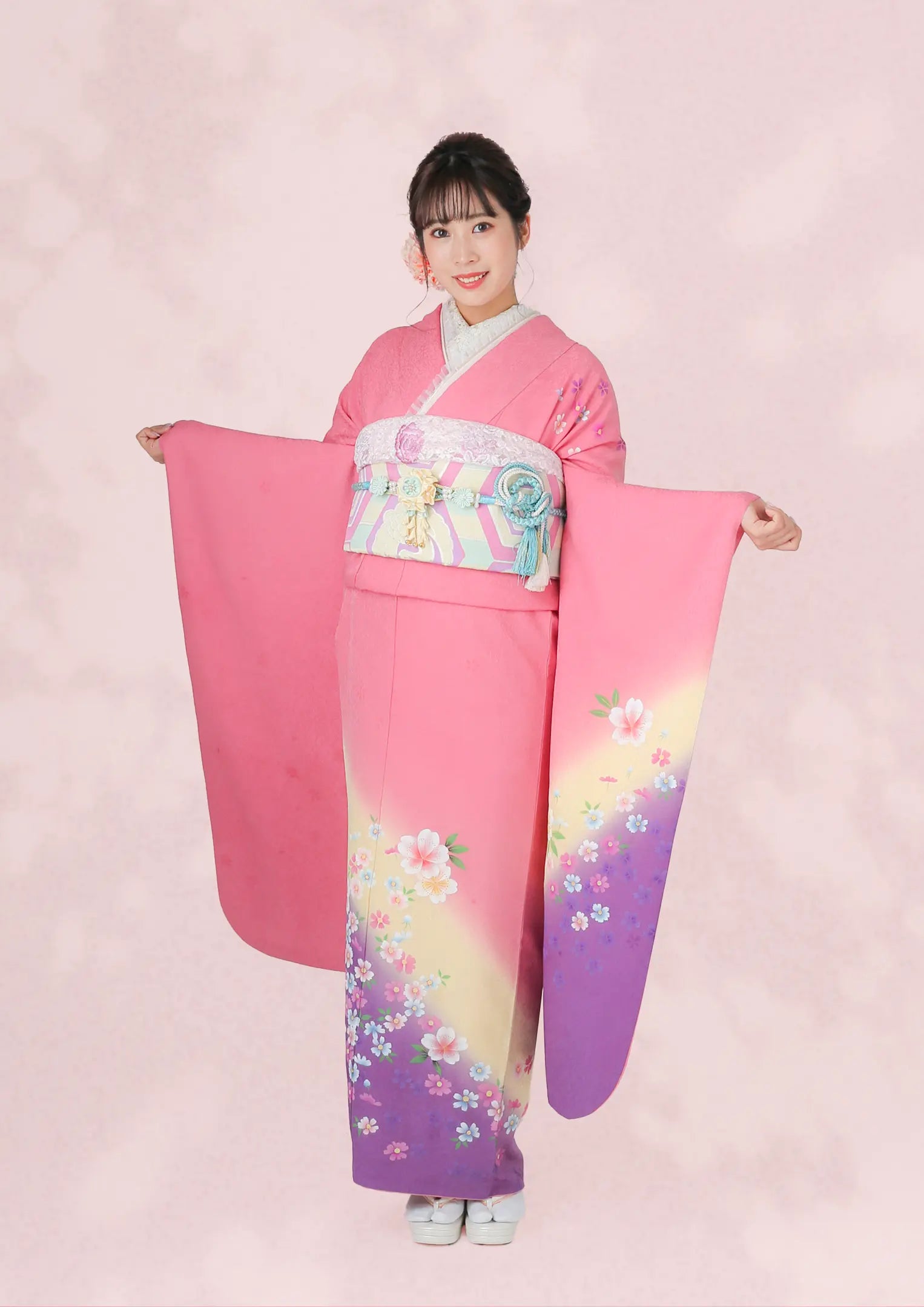 短期振袖ネットレンタル：舞姫古典】紫とピンク/C-015 – kimono-hearts