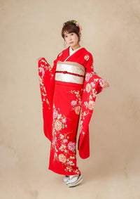 【短期振袖ネットレンタル：伝統古典】赤につつまし華/C-070