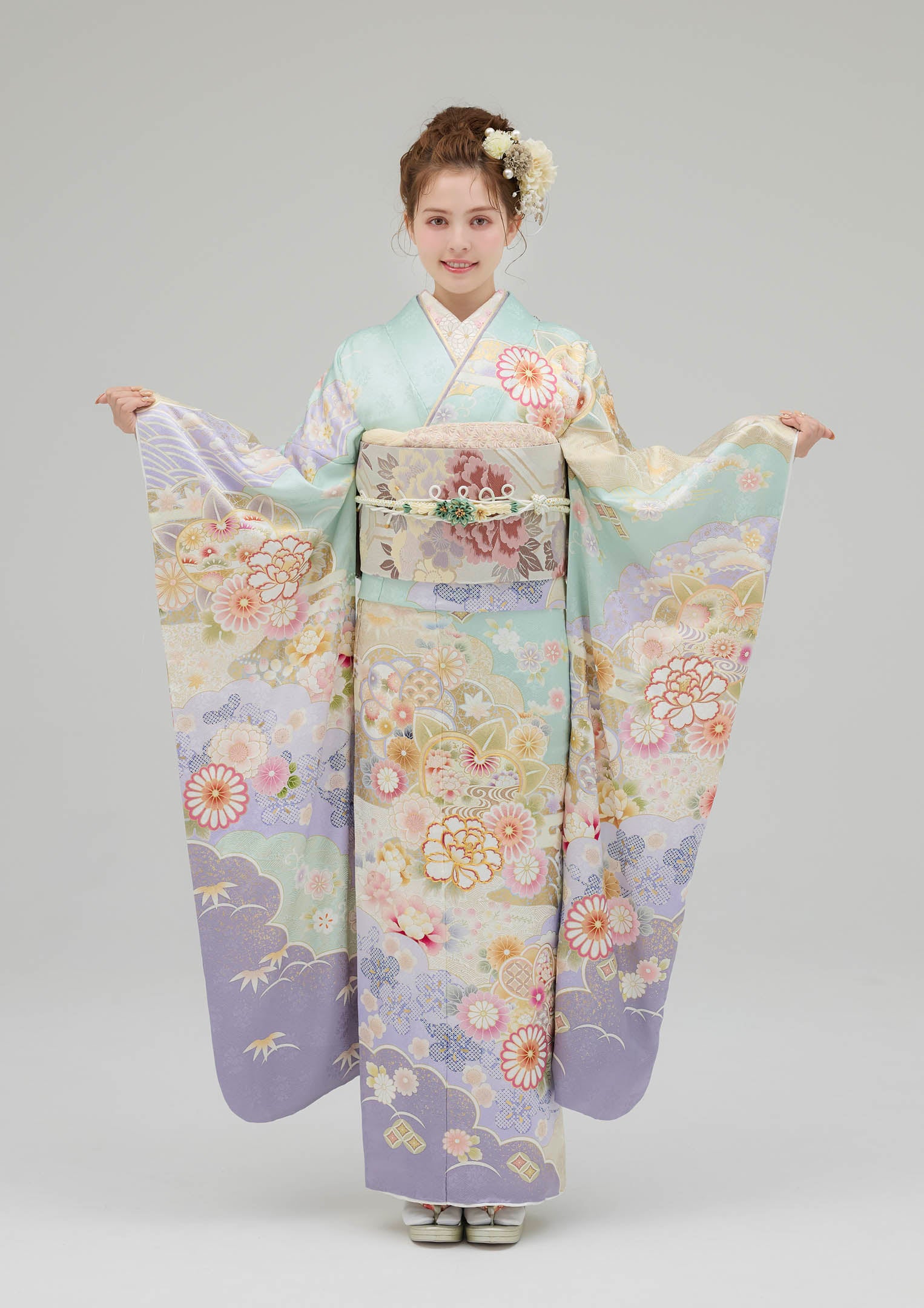 振袖ネットレンタル：パステルブルー】穏やかで知的なあなたへ/KH-437