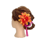 【髪飾り：パッと華やかなオレンジとピンクの花飾りセット】hair-34