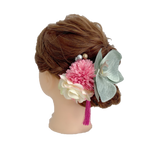 【髪飾り：珍しい緑の胡蝶蘭にピンクの花とタッセルを添えて】hair-8