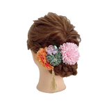 【髪飾り：オレンジやピンクの大きい花にくすみグリーンがアクセント】hair-5