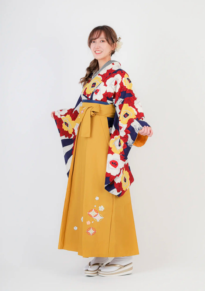 【袴ネットレンタル：からし色がどこかレトロ】刺繍のワンポイントでおしゃれに/HA-95