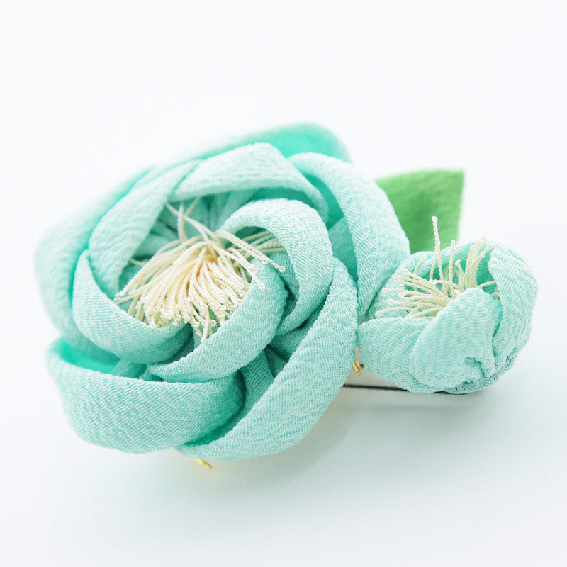 髪飾り：ちりめん椿 水色】hair-102 – kimono-hearts-onlinestore