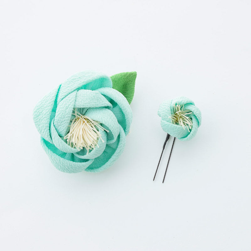 髪飾り：ちりめん椿 水色】hair-102 – kimono-hearts-onlinestore