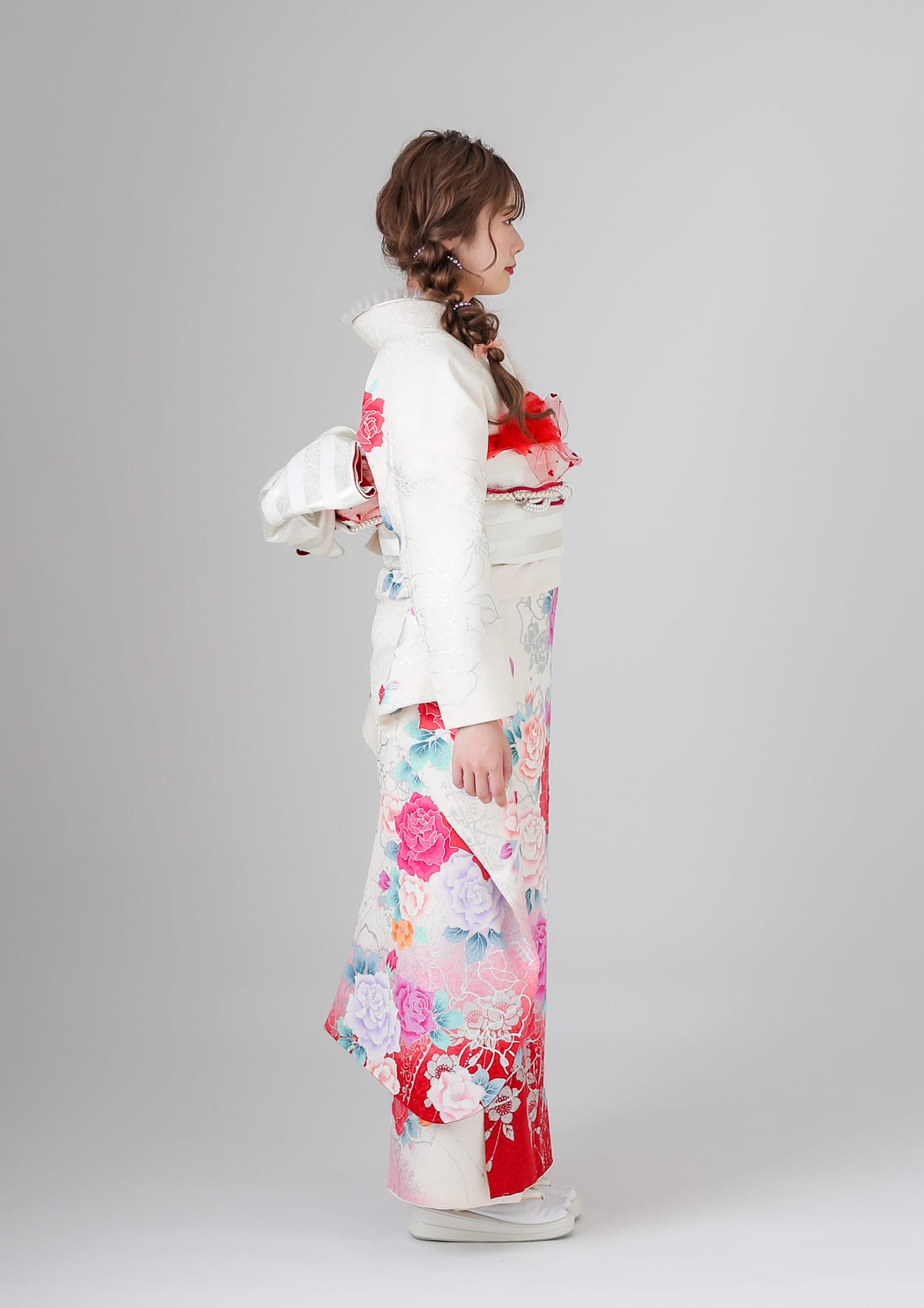 振袖ネットレンタル：ロマンティックガーリー】白×ピンク/C-051