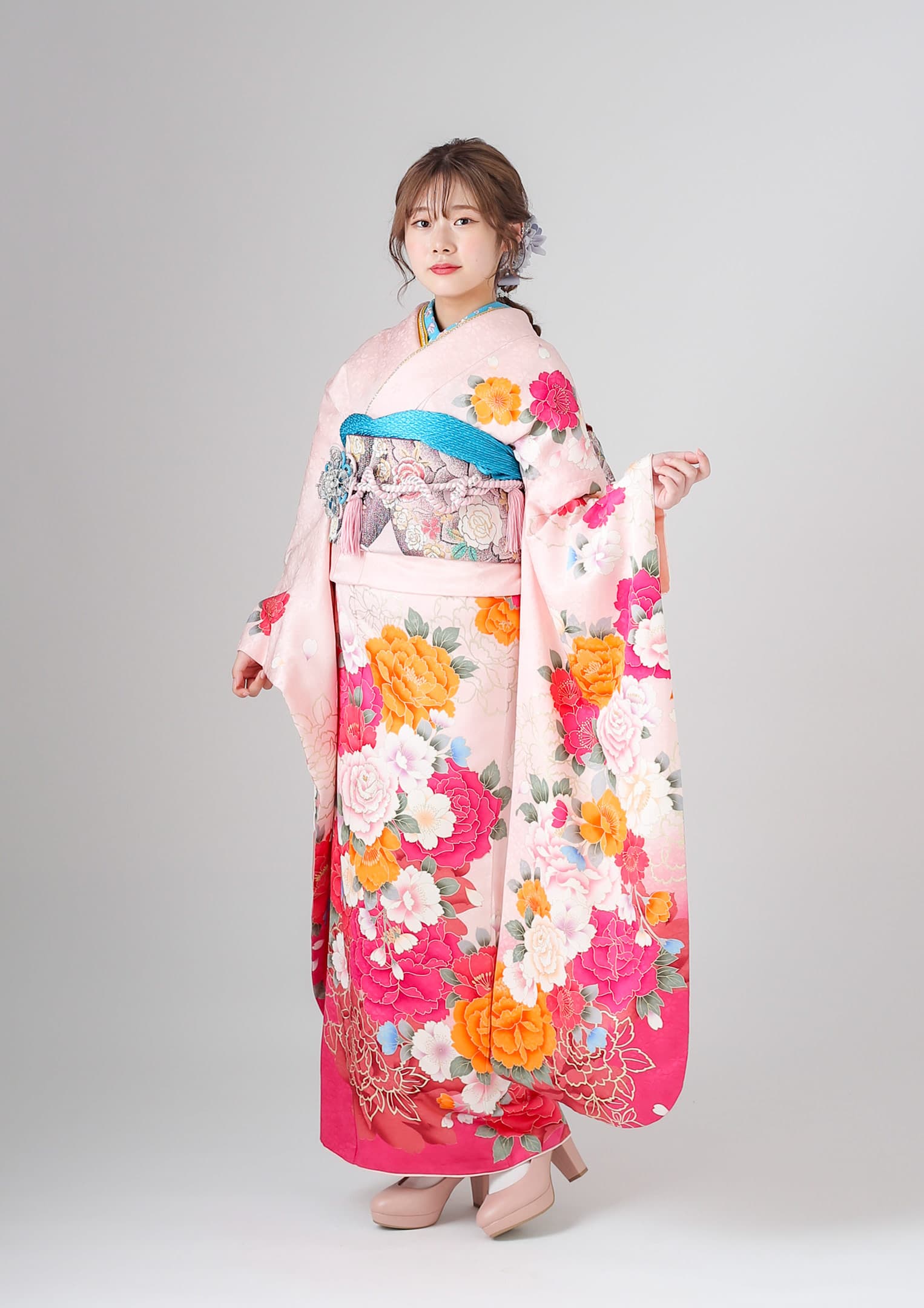 karimero 薔薇とパピヨン　たたき染め 振袖フルセット7点　ｍ9 薔薇とパピヨン たたき染め 振袖フルセット7点 m9 バラをモチーフに