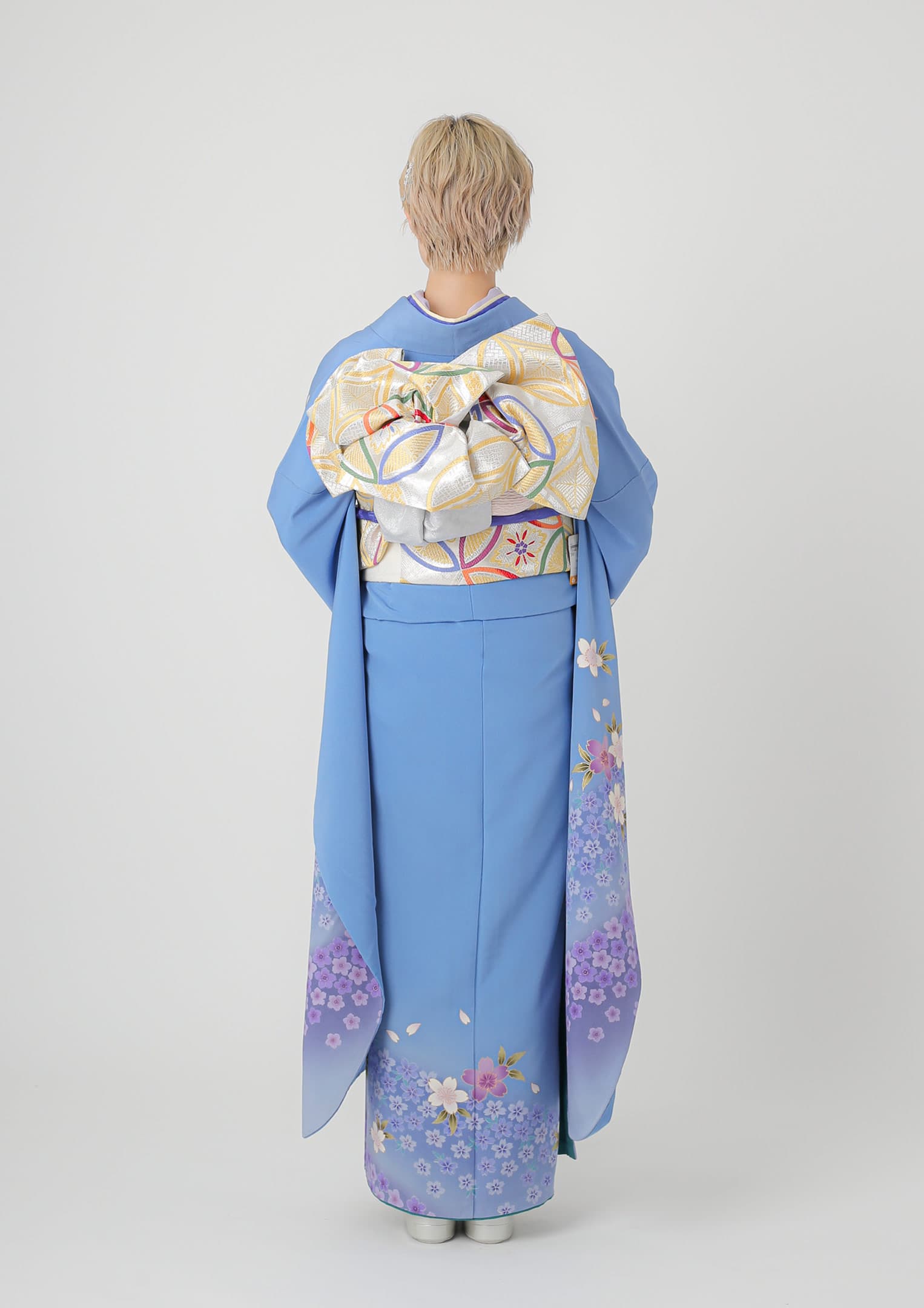振袖ネットレンタル：伝統古典】流水に藤色×水色/C-058 – kimono