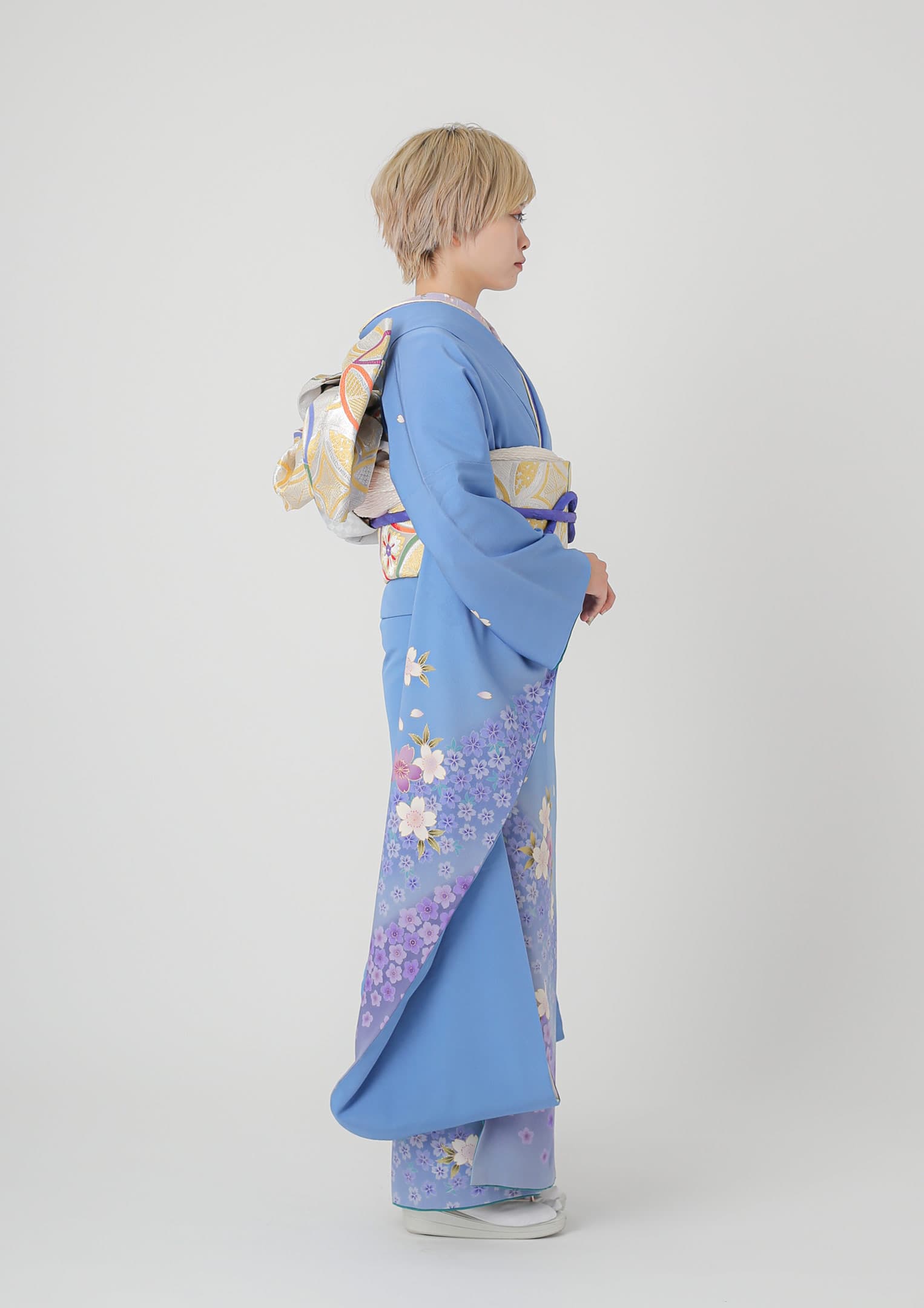 振袖ネットレンタル：伝統古典】流水に藤色×水色/C-058 – kimono