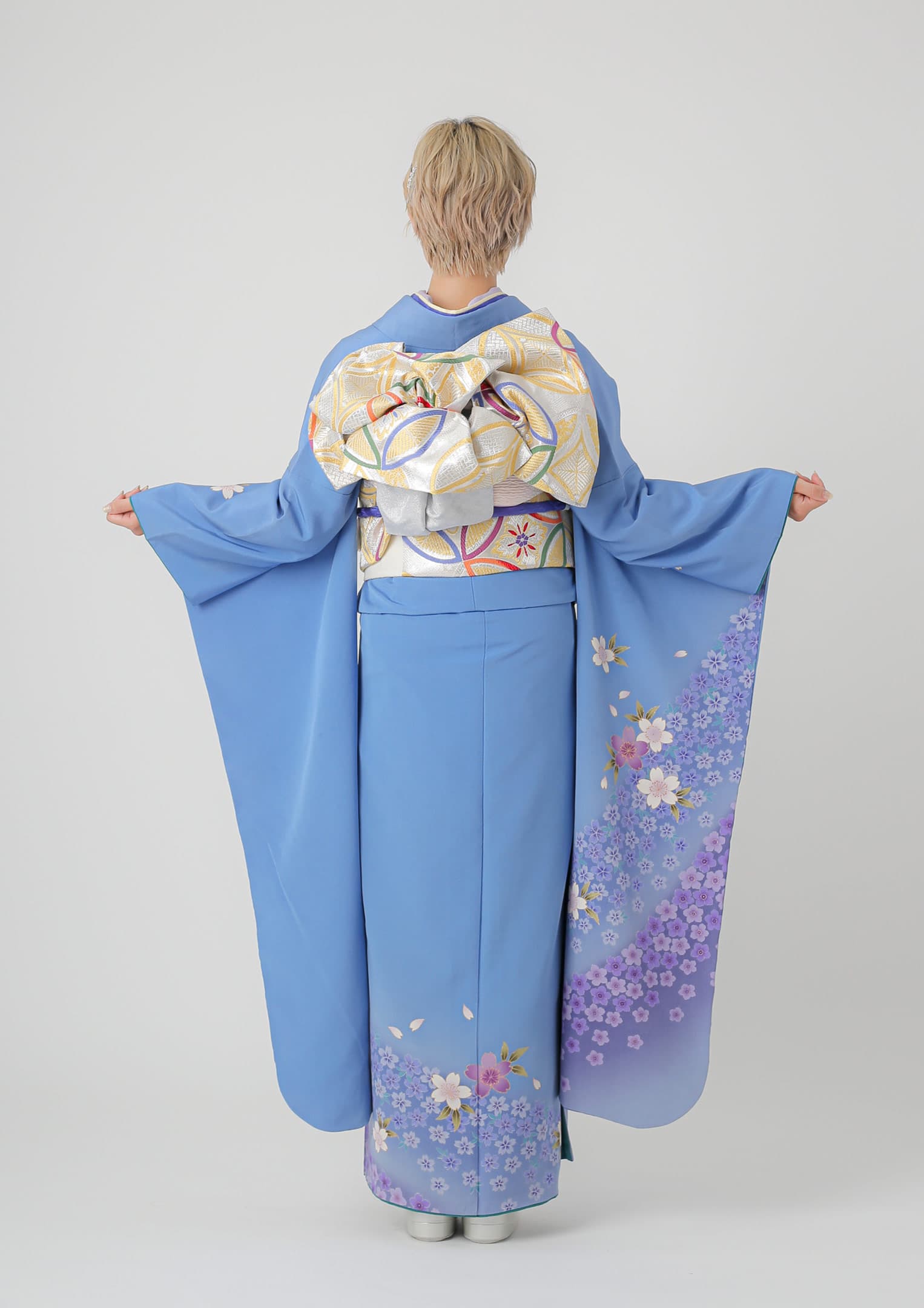 短期振袖ネットレンタル：伝統古典】流水に藤色×水色/C-058 – kimono