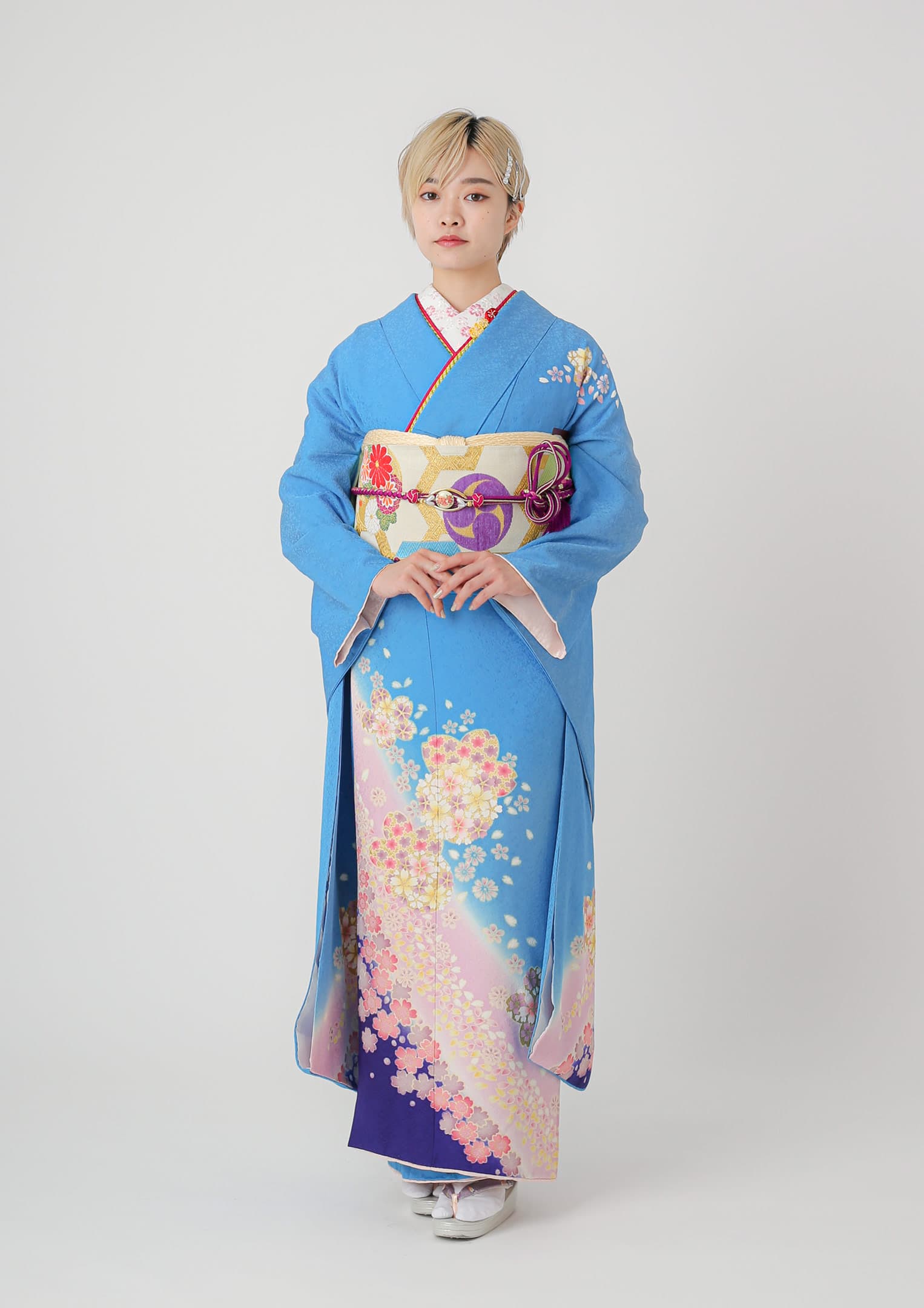 振袖ネットレンタル：伝統古典】天の川×水色/C-059 – kimono-hearts