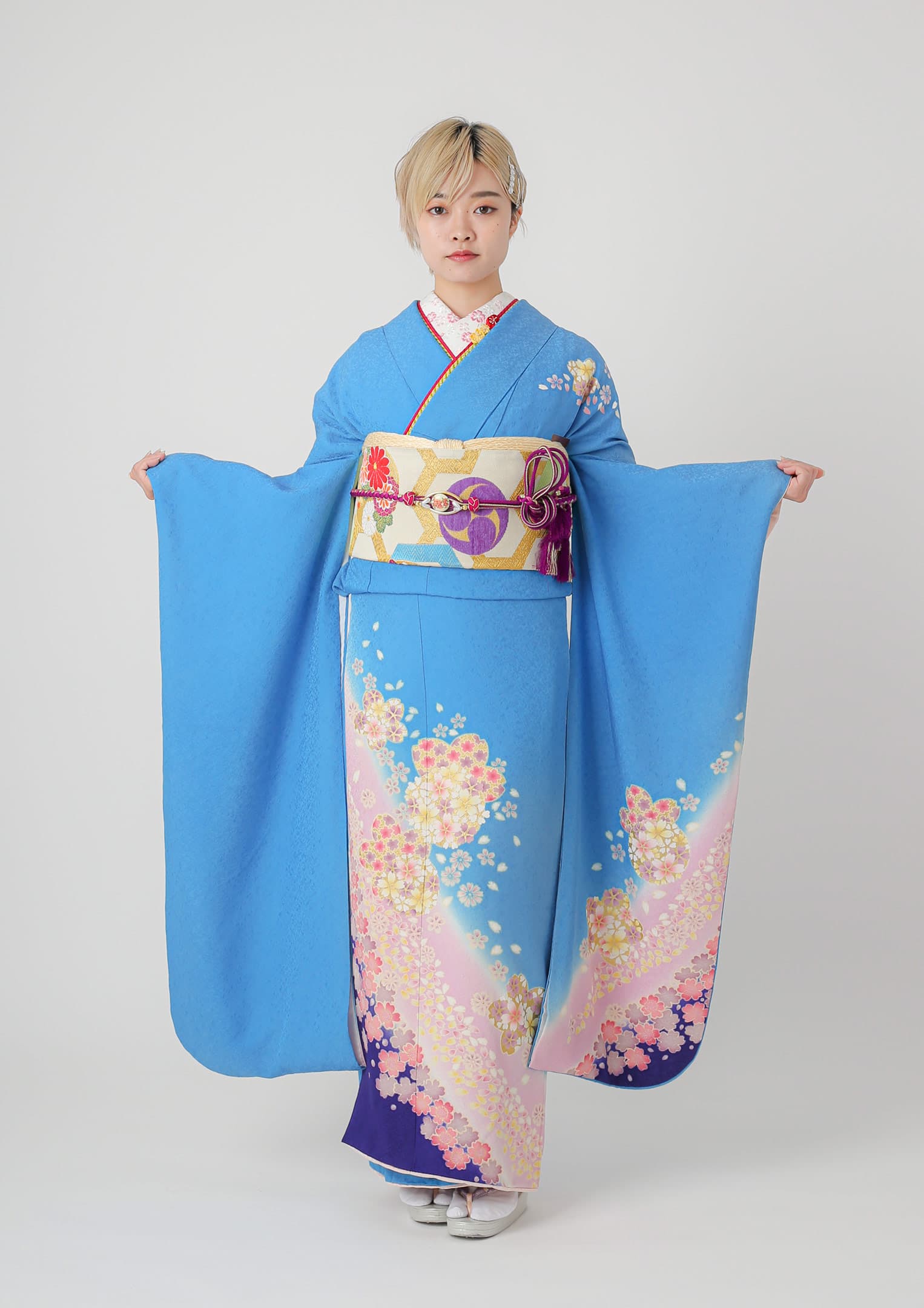 振袖ネットレンタル：伝統古典】天の川×水色/C-059 – kimono-hearts