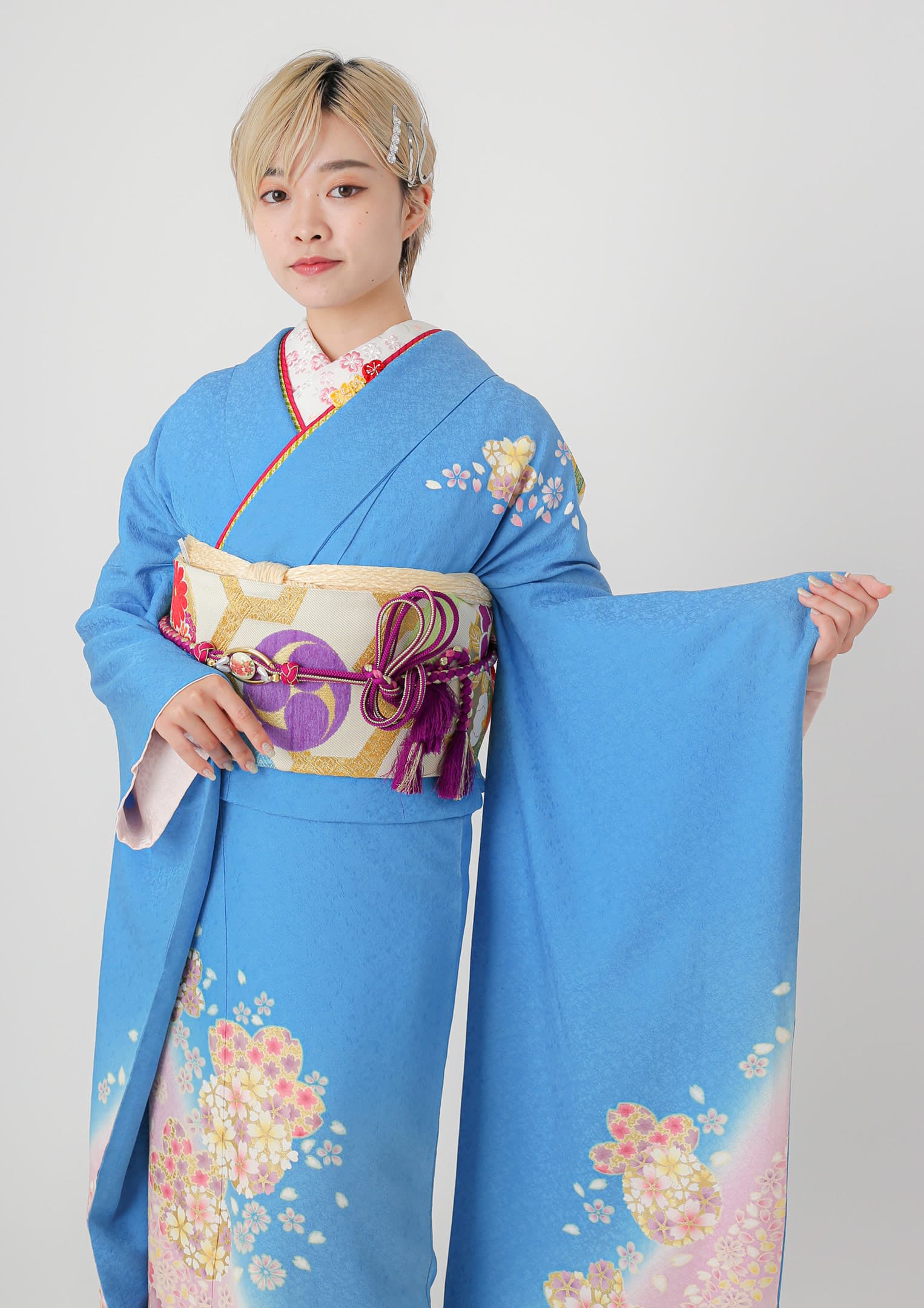 振袖ネットレンタル：伝統古典】天の川×水色/C-059 – kimono-hearts