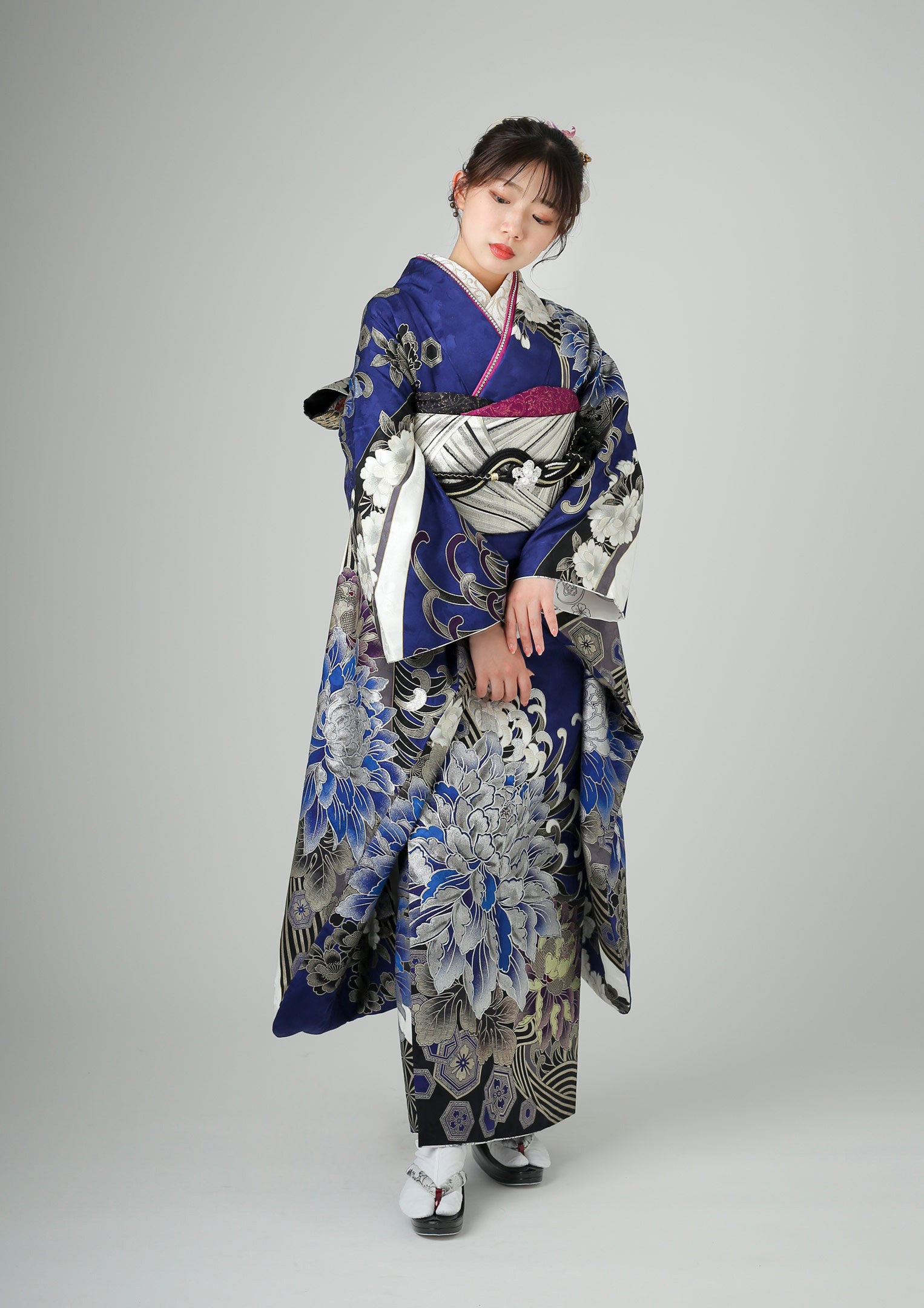 振袖ネットレンタル：青とシルバー】媚びないかっこいい大人に/KH-317
