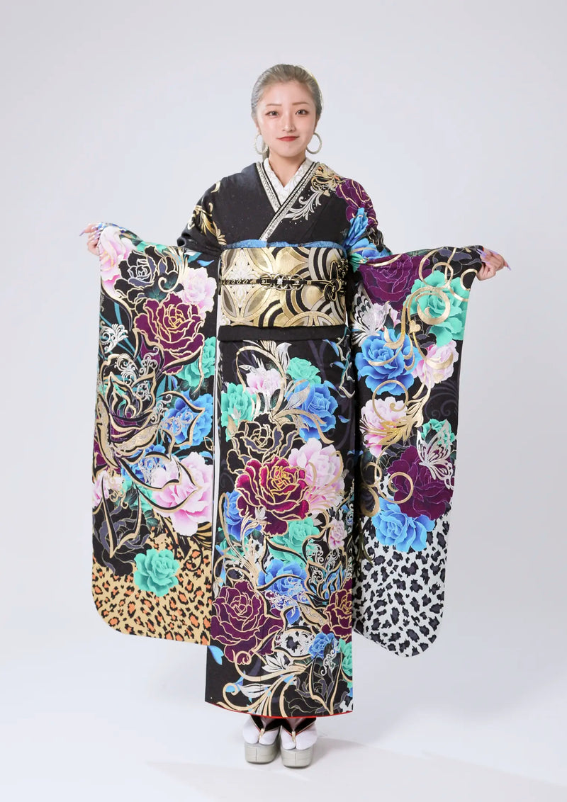 【振袖ネットレンタル：豹柄に華】一際目立つデザイン/C-201