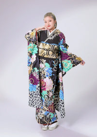 【振袖ネットレンタル：豹柄に華】一際目立つデザイン/C-201